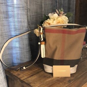 Burberry small canvas shoulder bag, Leather strap